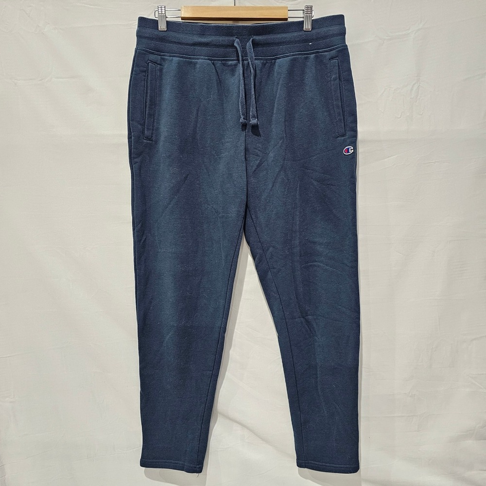 Champion Mens Navy Blue Fleece Joggers Sweatpants L Drawstring Tapered Comfort